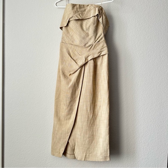 New Zara $119 Asymmetrical Slip Taupe Brown Midi Pencil Dress Small 3265/332 - Picture 6 of 13
